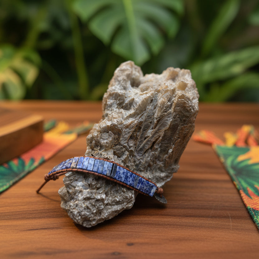 Sodalite de Brésil, bracelet plaques montage artisanal AA+