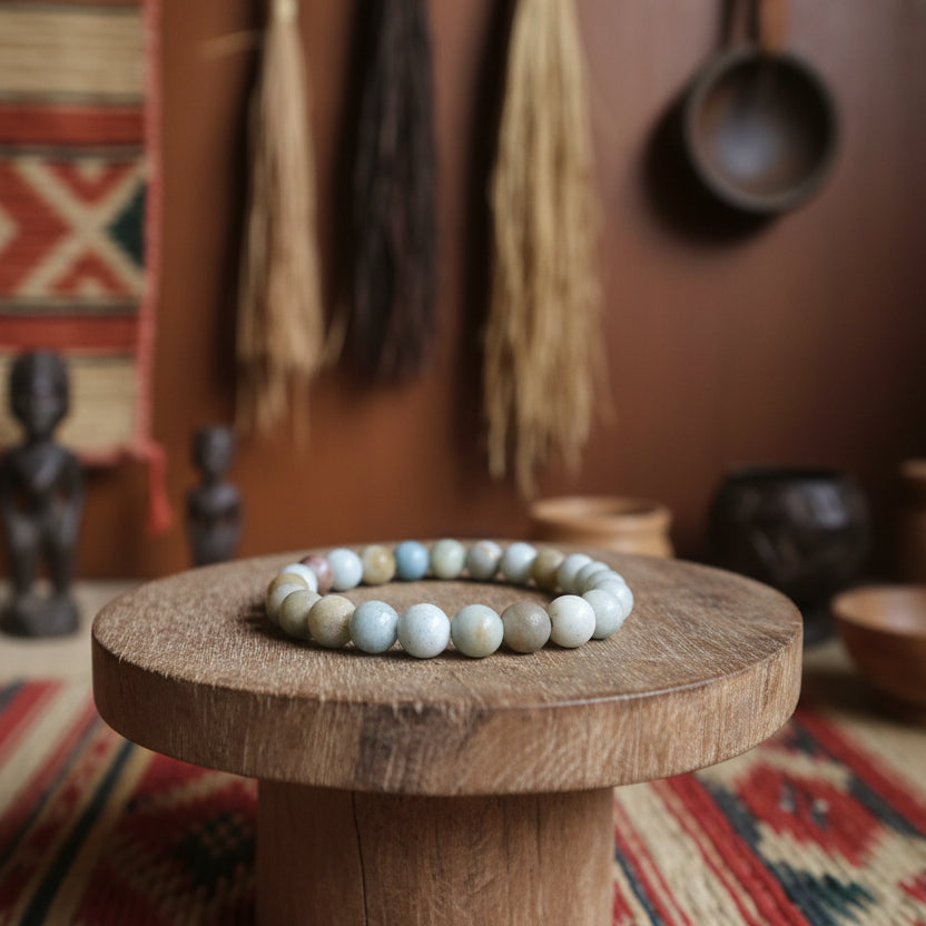 Amazonite de Madagascar, bracelet boules qualité AA+