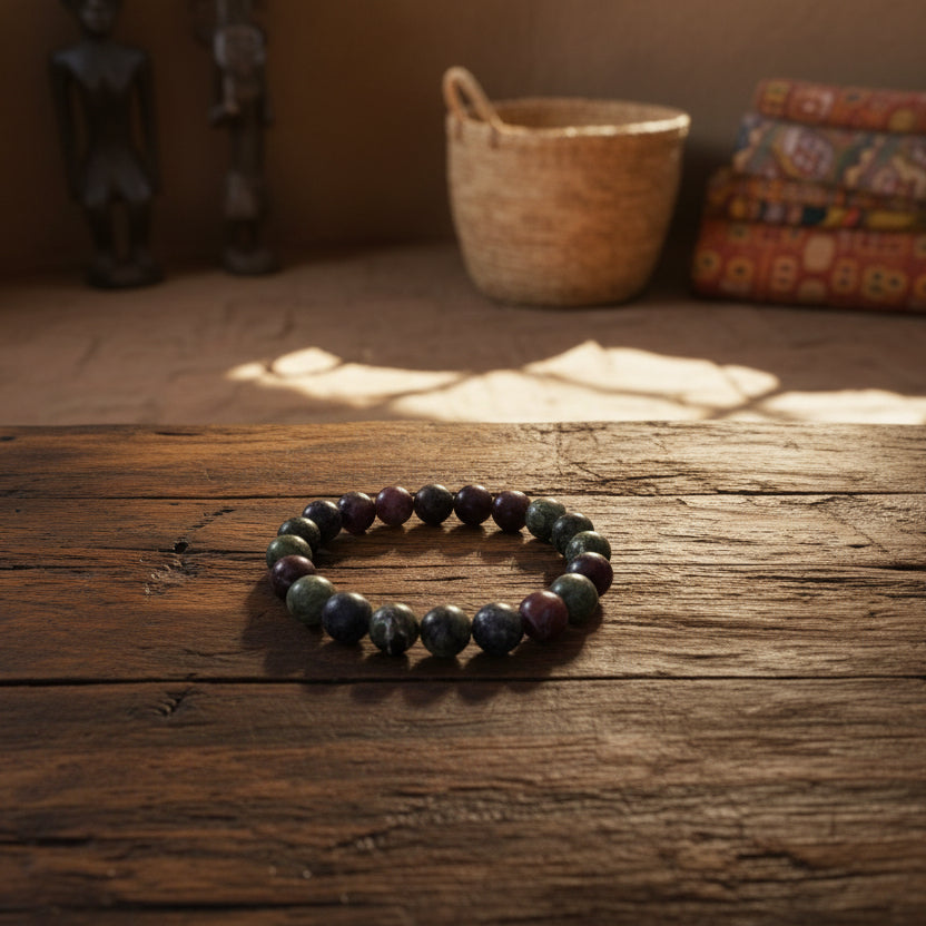 Epidote Piemontite Afrique du Sud, bracelet boules AA+