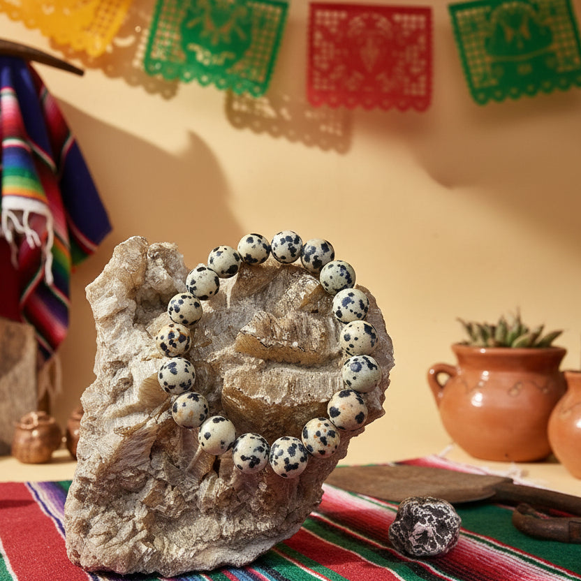 Jaspe Dalmatien du Mexique, bracelet boules AA+