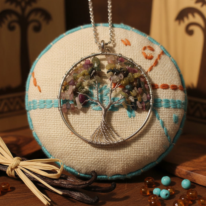 Tourmaline melon d'eau, pendentif sur arbre de vie qualité AA+
