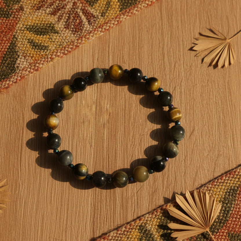 Oeil d'aigle et Hématite, bracelet boules AAA, maitrise de soi
