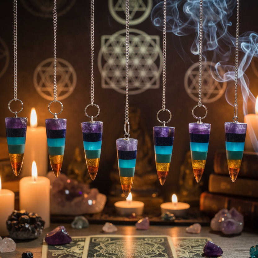 Pendule 7 chakras, harmonisation des énergies, origine Myanmar.