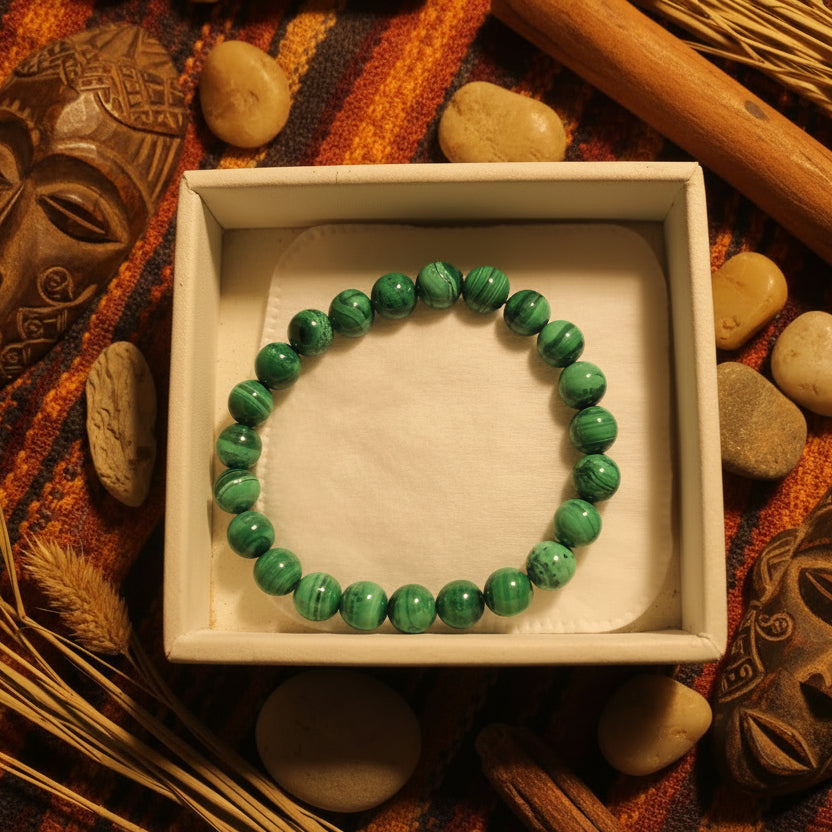 Malachite du Congo, bracelet boules 8mm Extra qualité