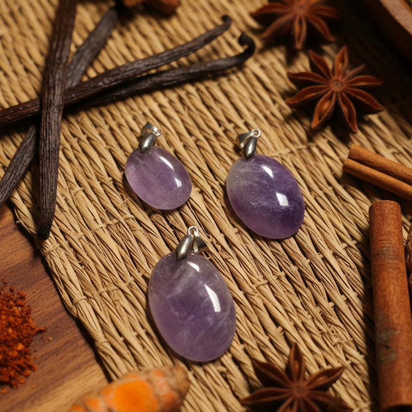 Améthyste ovale de Madagascar, pendentif qualité AA+