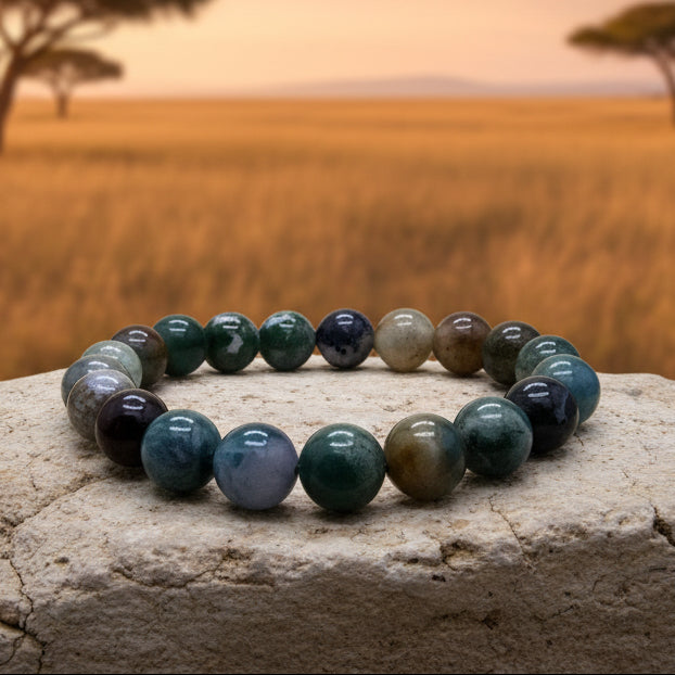 Agate mousse, bracelet boules 10mm qualité AA+