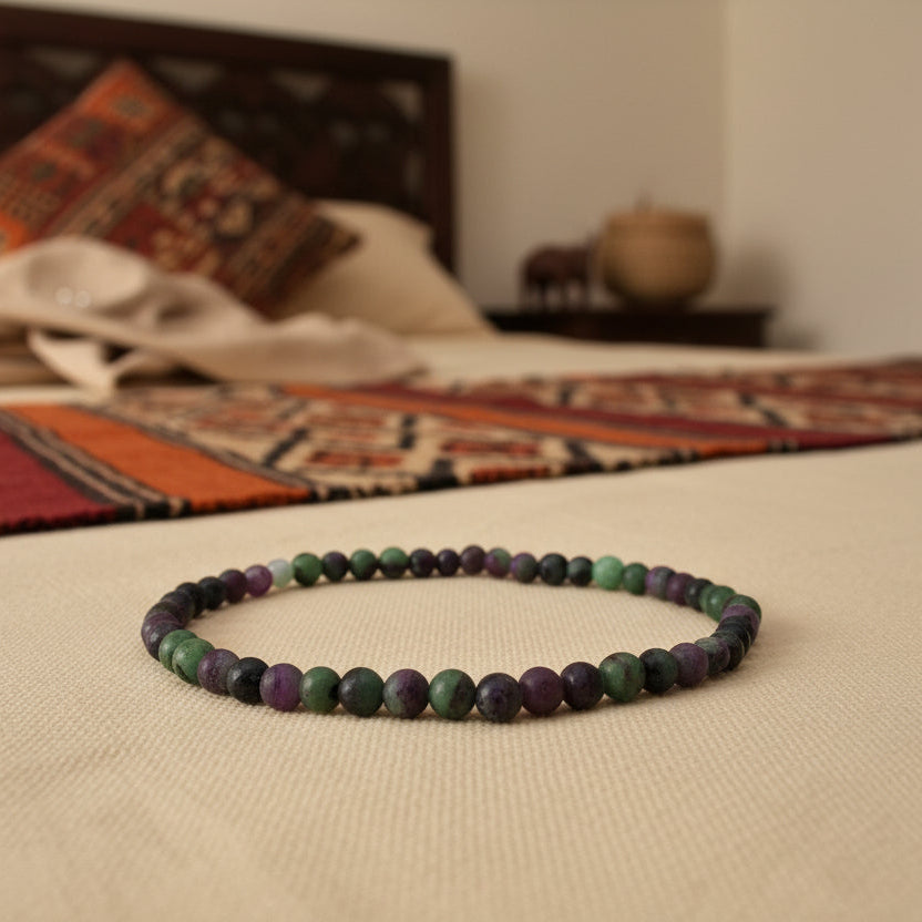 Anyolite (Rubis sur Zoïsite) Naturelle, bracelet boules facettées AAA