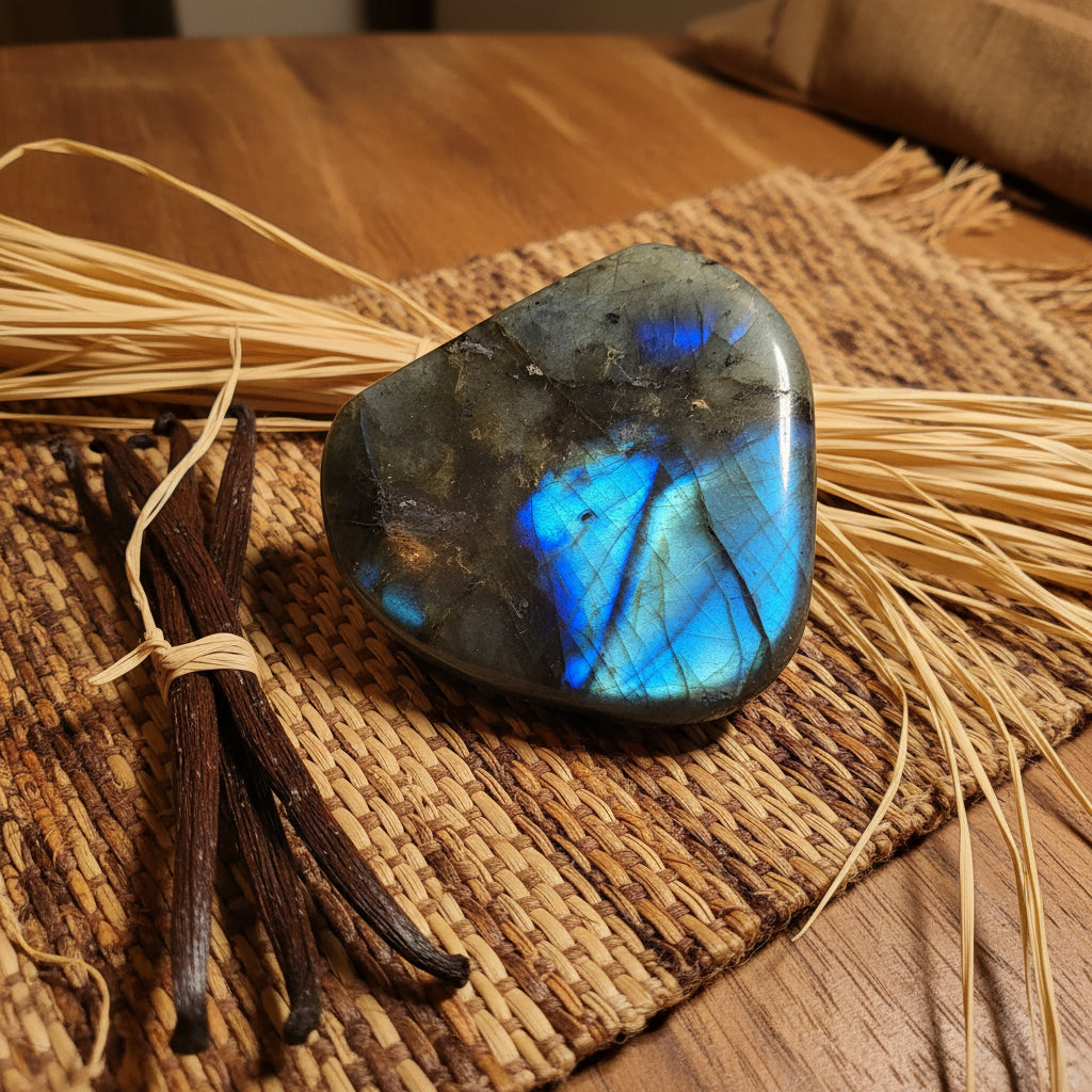 Labradorite de Madagascar, Forme libre N°8 qualité AAA.