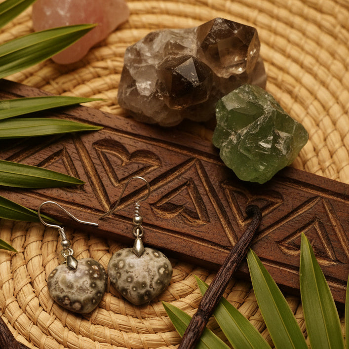 Boucles d'oreilles en Agate Fossile extra