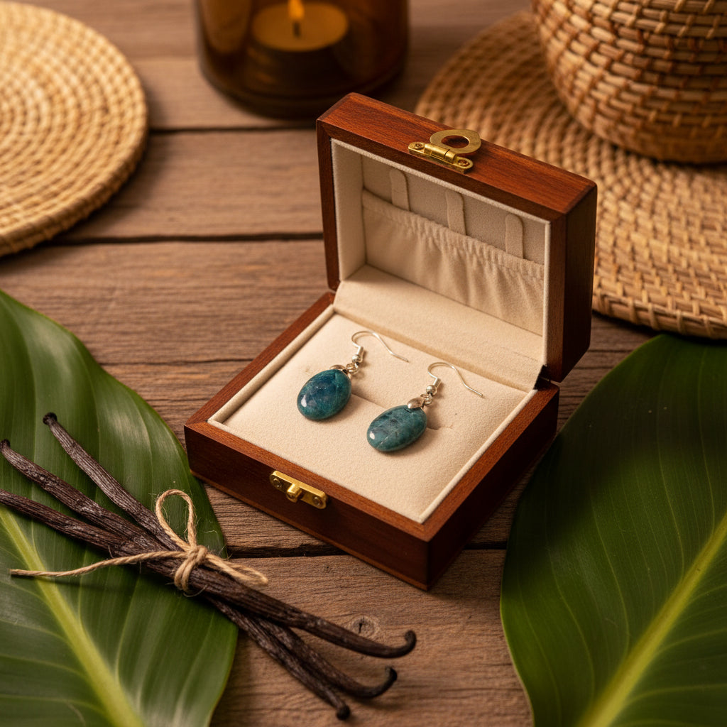 Boucles d'oreilles en Apatite bleue extra de Madagascar