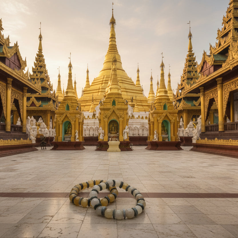 Jade birman, bracelet boule + joncs 10mm