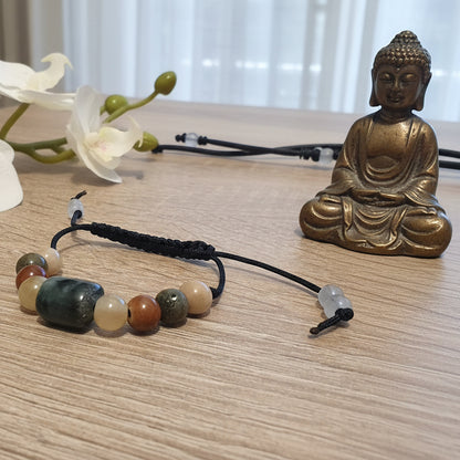 Jade birman, bracelet boules 8mm + 1 cylindre sur fil shamballa réglable