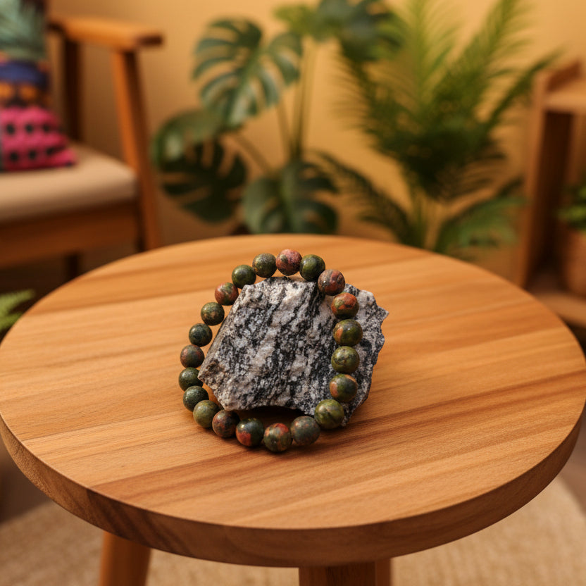 Unakite, bracelet boules qualité AA+