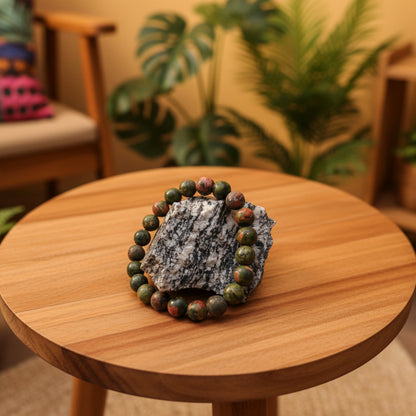 Unakite, bracelet boules qualité AA+