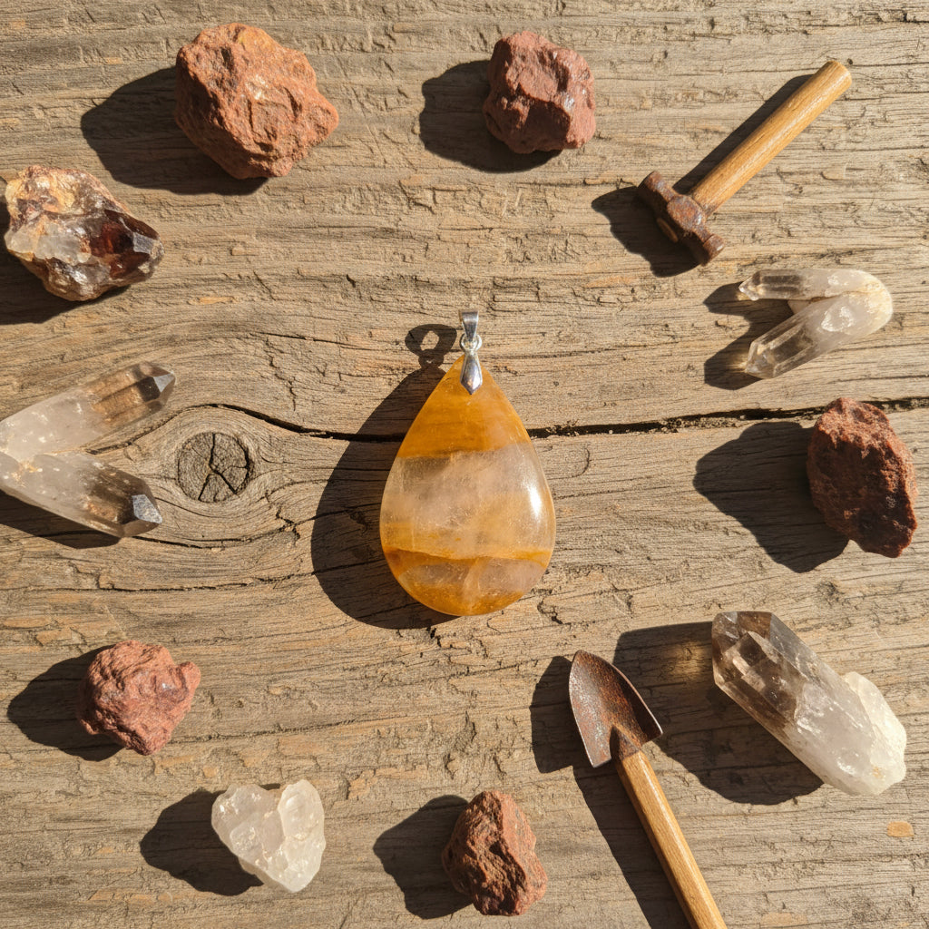 Quartz Hématoide jaune de Madagascar, pendentif qualité AA+