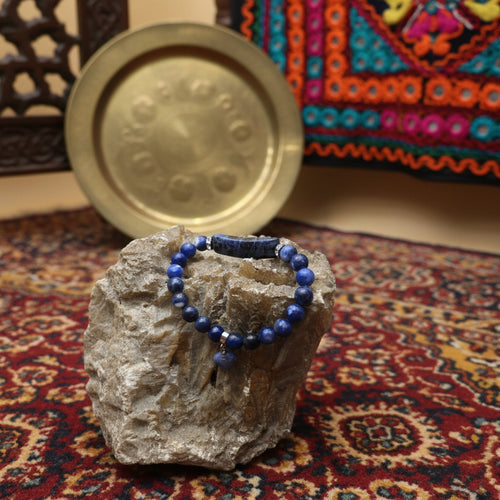 Lapis Lazuli Afghan, bracelet boules / plaque et coeur 8mm AA+