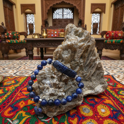 Lapis Lazuli Afghan, bracelet boules / plaque et coeur 8mm AA+