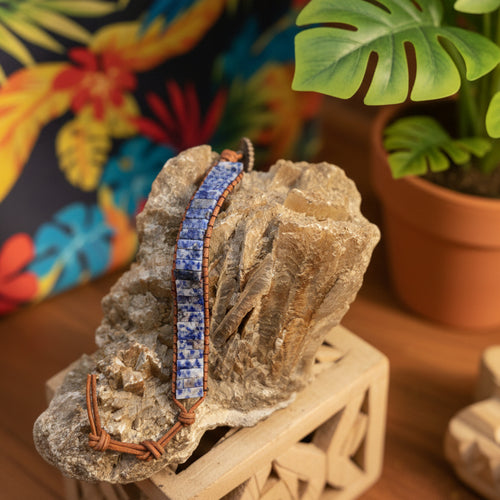 Sodalite de Brésil, bracelet plaques montage artisanal AA+