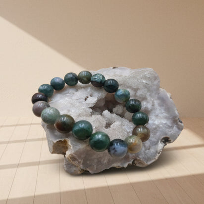 Agate mousse, bracelet boules 10mm qualité AA+
