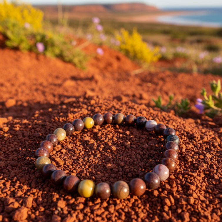 Jaspe Mokaite, bracelet boules extra qualité AAA pierre naturelles