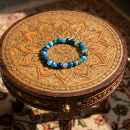 Agate bleue d'Inde, bracelet boules qualité AA+