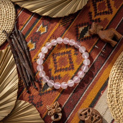 Quartz rose de Madagascar, bracelet boules qualité AA+