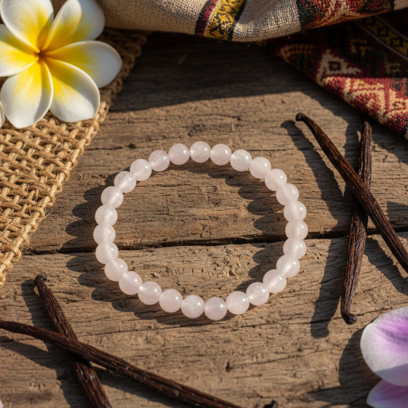Quartz rose de Madagascar, bracelet boules qualité AA+