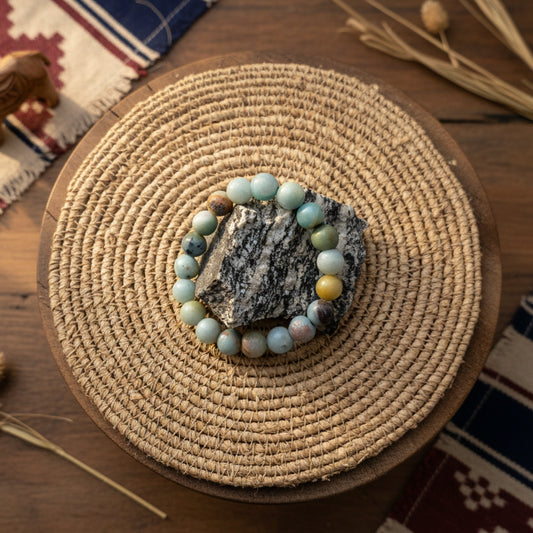 Amazonite de Madagascar, bracelet boules qualité AA+