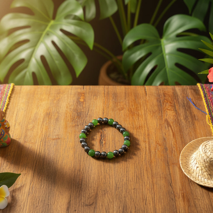 hématite + jade Taipei, bracelet boules 8mm qualité AA+
