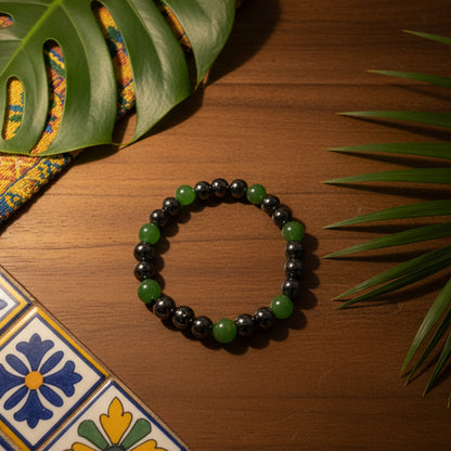 hématite + jade Taipei, bracelet boules 8mm qualité AA+