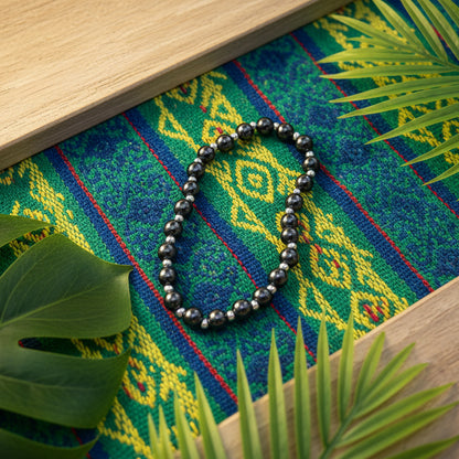 hématite, bracelet boules 6mm + petites boules 3mm qualité AA+