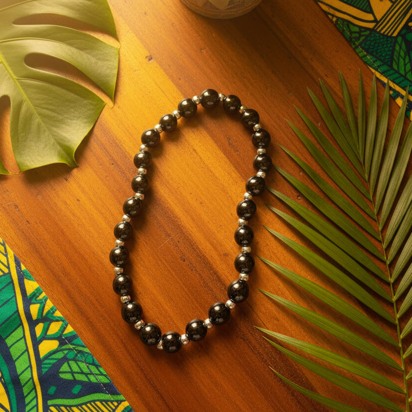 hématite, bracelet boules 6mm + petites boules 3mm qualité AA+