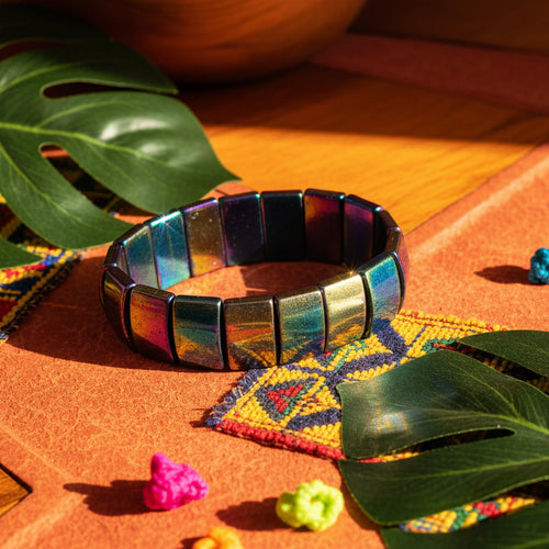 Hématite / Titane, bracelet plaque qualité AA+