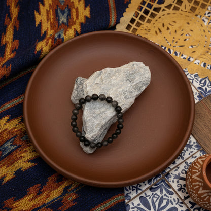 Obsidienne Noire du Mexique, bracelet boules 8mm qualité AA+