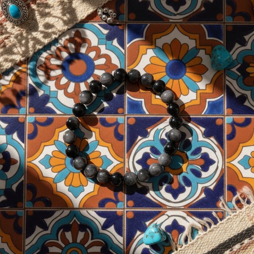 Obsidienne Noire du Mexique, bracelet boules 8mm qualité AA+