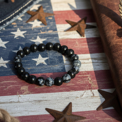Obsidienne Flocon des Etats-Unis, bracelet boules qualité AA+