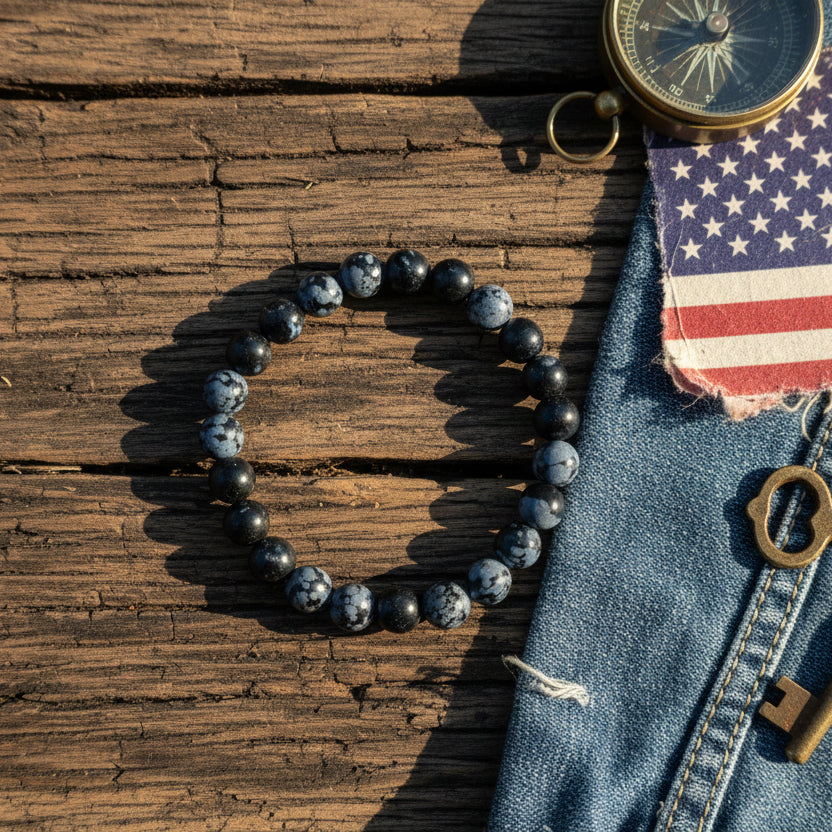 Obsidienne Flocon des Etats-Unis, bracelet boules qualité AA+