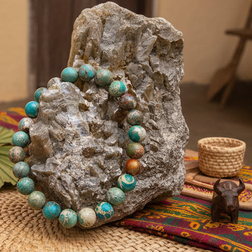 Jaspe Impérial bleu, bracelet boules qualité AA+