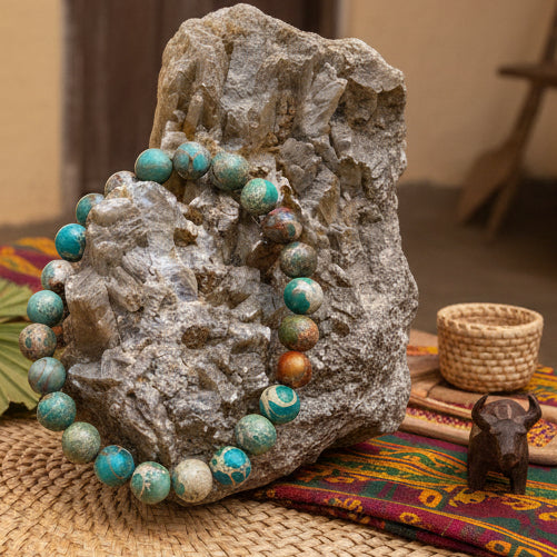Jaspe Impérial bleu, bracelet boules qualité AA+