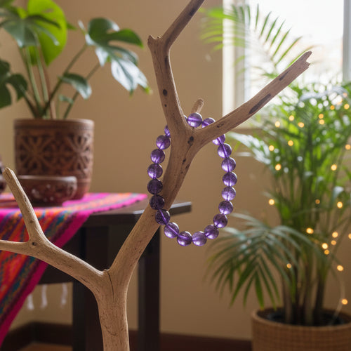Améthyste du Brésil, bracelet boules qualité AA+