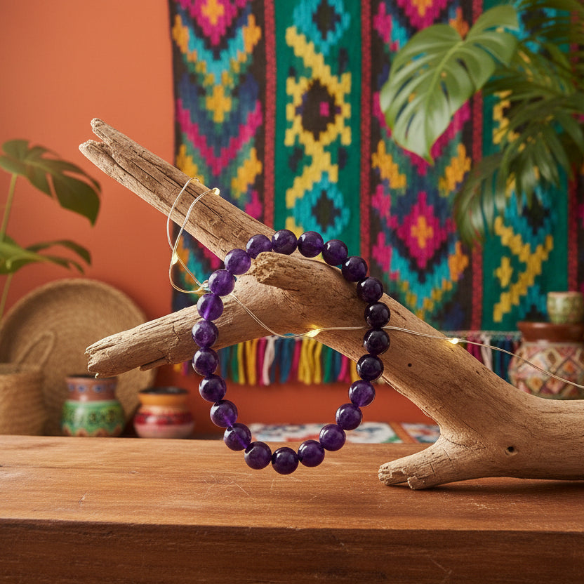 Améthyste du Brésil, bracelet boules qualité AA+