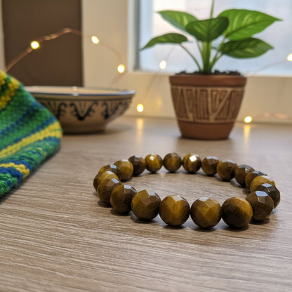 Oeil de Tigre, bracelet boules facettées qualité AAA