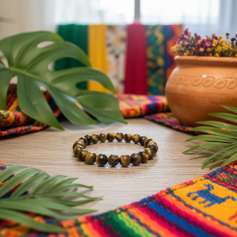Oeil de Tigre, bracelet boules facettées qualité AAA