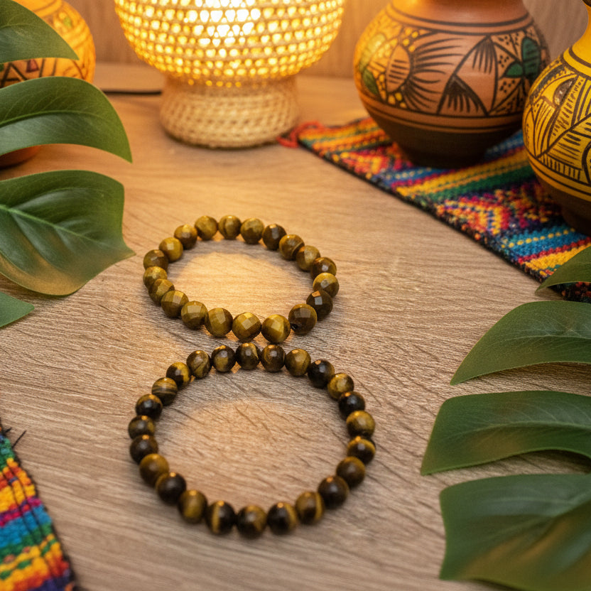 Oeil de Tigre, bracelet boules facettées qualité AAA