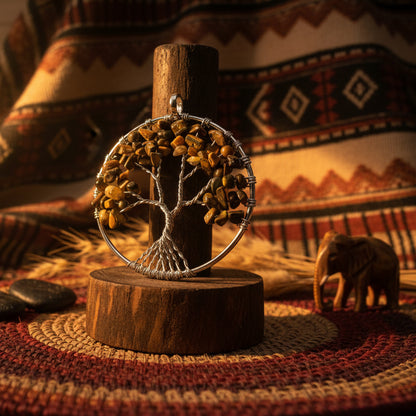 Oeil de tigre, pendentif sur arbre de vie qualité AA+