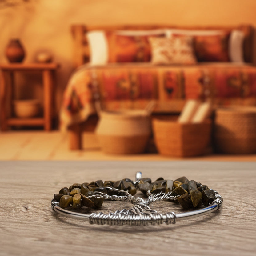 Oeil de tigre, pendentif sur arbre de vie qualité AA+