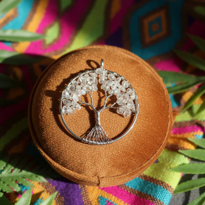 Cristal de roche, pendentif sur arbre de vie qualité AA+