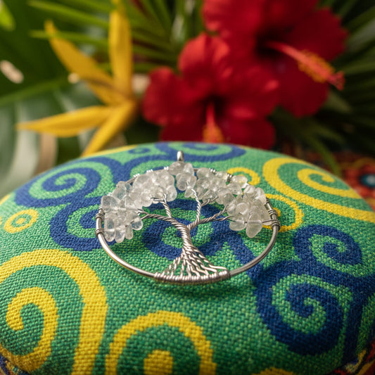 Cristal de roche, pendentif sur arbre de vie qualité AA+