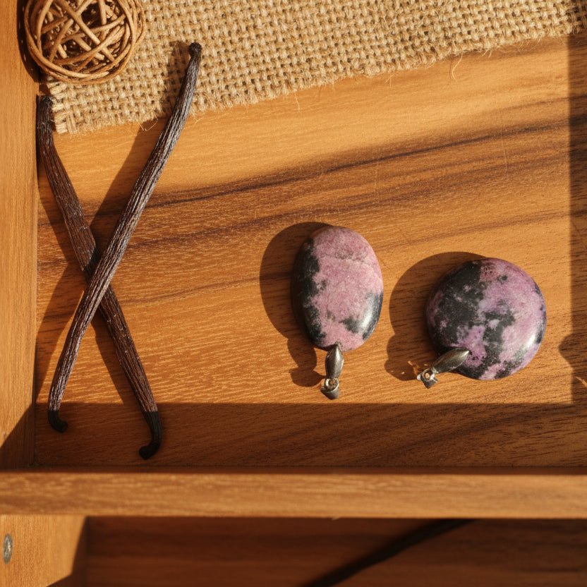 Rhodonite, pendentif forme libre qualité AA+