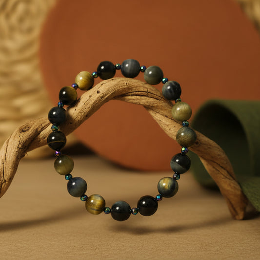 Oeil d'aigle et Hématite, bracelet boules AAA, maitrise de soi